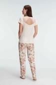 MAN9878 Anıl 9878 Kısa Kol Bisiklet Yaka Kadın Viskon Çiçek Desenli Yazlık Örme Dantel Detaylı Pijama Takımı - 6