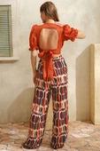 MAN9813 Kısa Yarım Kol V Yaka Kadın Geometrik Yazlık Kurdela Şerit Detaylı Pijama Takımı Anıl 9813 - 1
