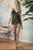 MAN5621 Kadın Saten Çiçek Baskılı Sabahlık Dantelli Atlet ve Pantolon Pijama 3lü Takım (5621) - 2