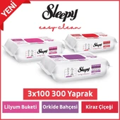 Sleepy Easy Clean Lilyum Buketi + Orkide Bahçesi + Kiraz Çiçeği 3x100 (300 Yaprak) - 1