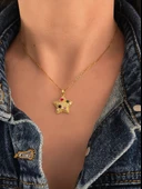 Yıldız Model Renkli Zirkon Taşlı Gold Renk Kolye - 1