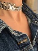 Arpa Pul Payet Zırh Metal Model Gümüş Choker Kolye - 2