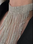 Kristal Taşlı Saçaklı Püskül Model Silver Renk Abiye Choker Tasma Kolye thumbnail 3