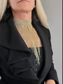 Kristal Taşlı Saçaklı Püskül Model Gold Renk Abiye Choker Tasma Kolye - 1