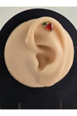 Kırmızı Elma Model Kıkırdak Piercing Tragus Helix Silver Gümüş Renk Küpe - 3