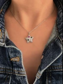 Yıldız Model Renkli Zirkon Taşlı Silver Renk Kolye thumbnail 1