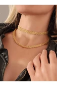 Kordon Zincir Örme El Yapımı Chooker Tasma Altın Kaplama Gold Renk Kolye - 2