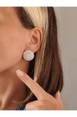 Yuvarlak Model Abiye Gümüş Renkli Küpe - 2