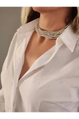 Gümüş Kaplama Taşlı Çoklu Görünümlü Choker Tasma Kolye - 2