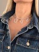 Love Aşk Kristal Taşlı Party Style Gümüş Renk Kolye - 2