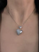 Bombeli Kalp Zirkon Taşlı Silver Renk Kolye - 1
