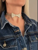 Papyon Model Rhinestone Choker Tasma Model Gold Renk Kolye thumbnail 1