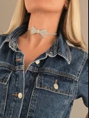 Papyon Model Rhinestone Choker Tasma Model Gold Renk Kolye thumbnail 2