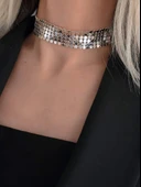 Arpa Pul Payet Zırh Metal Model Gümüş Choker Kolye - 3