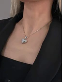 Bombeli Kalp Zirkon Taşlı Silver Renk Kolye - 3