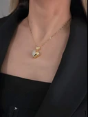 Bombeli Kalp Zirkon Taşlı Gold Renk Kolye thumbnail 2