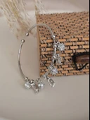 Ayarlanabilir Baget - Top Model Zirkon Taşlı Silver Renk Kelepçe Bileklik - 3