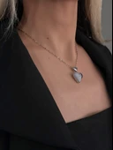 Bombeli Kalp Zirkon Taşlı Silver Renk Kolye - 2