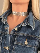 Arpa Pul Payet Zırh Metal Model Gümüş Choker Kolye - 1