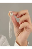 Yuvarlak Zirkon Taşlı Sallantılı Gümüş Renkli Küpe - 2