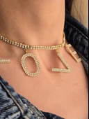 Love Aşk Kristal Taşlı Party Style Altın Kaplama Gold Renk Kolye - 2