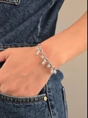 Ayarlanabilir Baget - Top Model Zirkon Taşlı Silver Renk Kelepçe Bileklik - 1