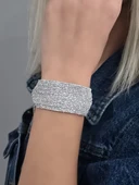 14 Sıralı Zincir Dokuma Kordon Model El Yapımı Gümüş Renk Bileklik - 3