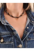 Etnik Bohem Sarmal Dönmeli Model Kristal Siyah Gold Renkli Taşlı Kristal Boncuk Kolye - 2