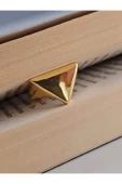 Üçgen Plaka Model Ayarlanabilir Altın Kaplama Gold Çelik Yüzük - 3