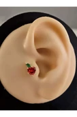 Kırmızı Elma Model Kıkırdak Piercing Tragus Helix  Altın Kaplama Gold Renk Küpe - 2