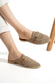 Albishoes Kadın Zincirli Terlik Önü Kapalı Hasır Dantel Örme Günlük Sandalet Terlik Yazlık Terlik - 3