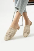 Albishoes Kadın Yazlık Hafif Rahat Terlik Önü Kapalı Hasır Dantel Örme Terlik Günlük Terlik - 2