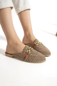 Albishoes Kadın Zincirli Terlik Önü Kapalı Hasır Dantel Örme Günlük Sandalet Terlik Yazlık Terlik - 4