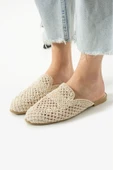 Albishoes Kadın Yazlık Hafif Rahat Terlik Önü Kapalı Hasır Dantel Örme Terlik Günlük Terlik - 3