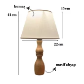 Glad Masif Ahşap Ayaklı Zarif Abajur Konik Krem Başlıklı Masa Lambası Komodin Abajur thumbnail 2