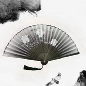 Beluga Yelpaze Bambu Serinletici Vintage Siyah Kelebekli Çiçekli Şık Püsküllü Japon Yelpaze 0334 - 1