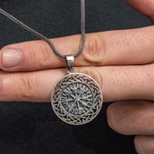 Özel Kutu ve Gümüş Bezi İle Gümüş Viking Pusula Erkek Kolye - 1