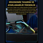 Coofbe 6 Fanlı 12 RGB Işık Modlu Kademe Standlı LCD Göstergeli Notebook Soğutucu Laptop Standı Soğutucu thumbnail 3