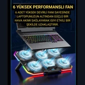 Coofbe 6 Fanlı 12 RGB Işık Modlu Kademe Standlı LCD Göstergeli Notebook Soğutucu Laptop Standı Soğutucu thumbnail 2