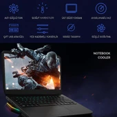 Coofbe Led Işıklı Ayarlanabilir 7 Kademeli Stand 6 Fanlı Göstergeli Notebook Laptop Soğutucu Turbo Fan thumbnail 2