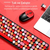 Coofbe 105 Retro Tuşlu 2.4Gh Kablosuz Bluetooth Klavye Mouse Seti Retro Kablosuz Klavye Mouse Set - 5