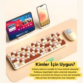 Coofbe 105 Retro Tuşlu 2.4Gh Kablosuz Bluetooth Klavye Mouse Seti Retro Kablosuz Klavye Mouse Set - 10