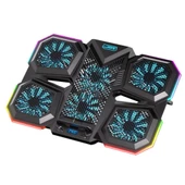 Coofbe 6 Fanlı 12 RGB Işık Modlu Kademe Standlı LCD Göstergeli Notebook Soğutucu Laptop Standı Soğutucu thumbnail 1
