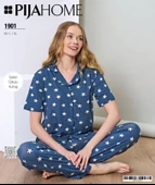 Pijahome Kadın Viskon İpeksi Dokulu Kısa Kollu Pijama Takımı - 6