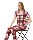 Pijahome Kadın Viskon İpeksi Dokulu Kısa Kollu Pijama Takımı - 1