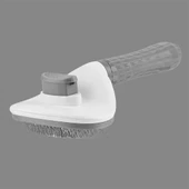 BUFFER® Kedi Köpek Tüy Toplayıcı Kendini Temizleyebilen Ergonomik Rahat Evcil Hayvan Tarağı Gri - 3