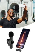 BUFFER® Type C Uyumlu İphone Dönüştürücülü Kablosuz Yaka Mikrofonu Android ve İphone Uyumlu Mini Mikrofon - 6