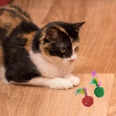 BUFFER® 2li Rattan Renkli Peluş Tüy Kedi Köpek Oyuncak Yakalama Çiğneme Çıngıraklı Top Oyuncağı - 7