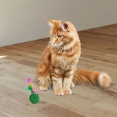 BUFFER® 2li Rattan Renkli Peluş Tüy Kedi Köpek Oyuncak Yakalama Çiğneme Çıngıraklı Top Oyuncağı - 6