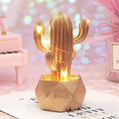 BUFFER® Led Işıklı Sevimli Kaktüs Dekoratif Masa Lambası Mini Biblo Gece Lambası-GOLD - 2
